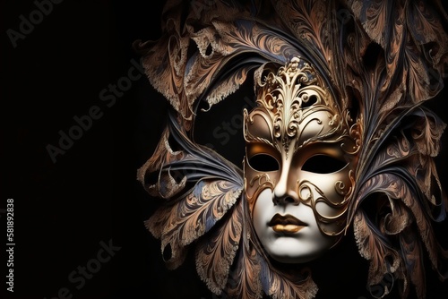 illustration, venetian masquerade carnival mask on a white background, ai generative © Jorge Ferreiro