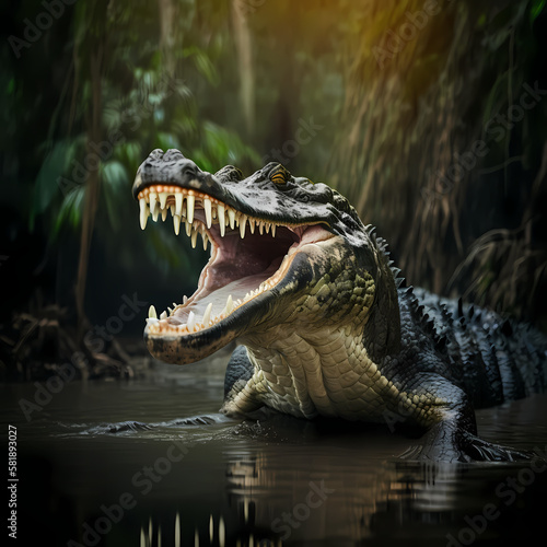 Crocodile Open Mouth. Generative AI © simpledesign79