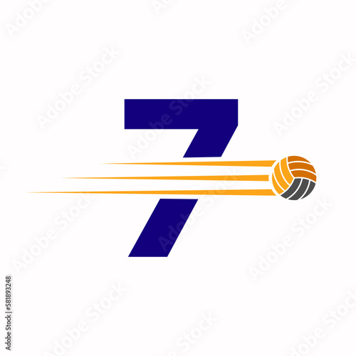 Initial Letter 7 Volleyball Logo Design Sign. Volleyball Sports Logotype