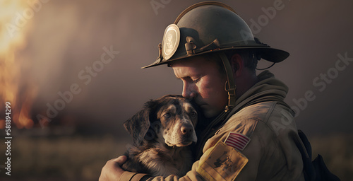 firefighter rescuing dog photo