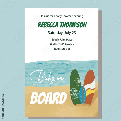 Nautical Themed Baby on Board Vector Baby Shower Invitation Template you can use for thank you cards, welcome sign, posters, activity game cards and other print decor. See more from this collection