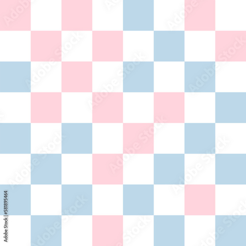 White, blue, and pink pastel checkerboard pattern background.