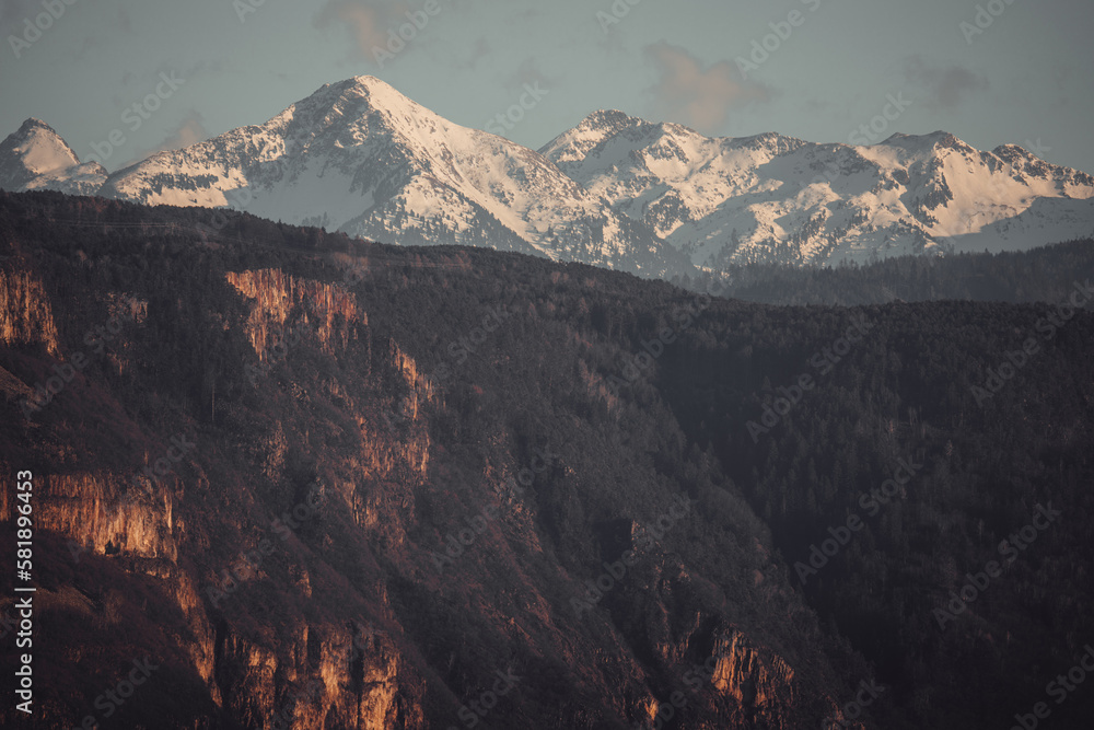View from Eppan on the Italian Alps at sunset