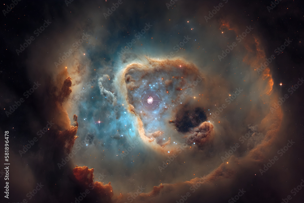 Nebula in Deep Space With Stars, Abstract Cosmos Background: AI Generated Image