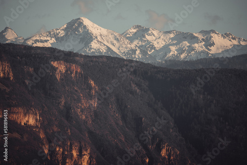 View from Eppan on the Italian Alps at sunset
