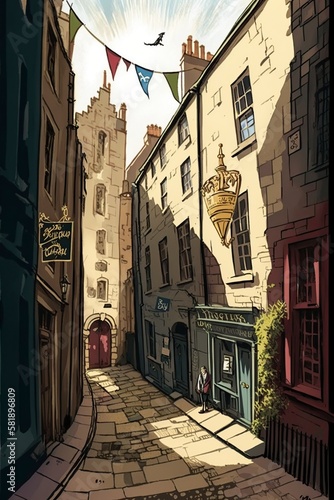 illustration, edinburgh on a nice sunny day,generative ai