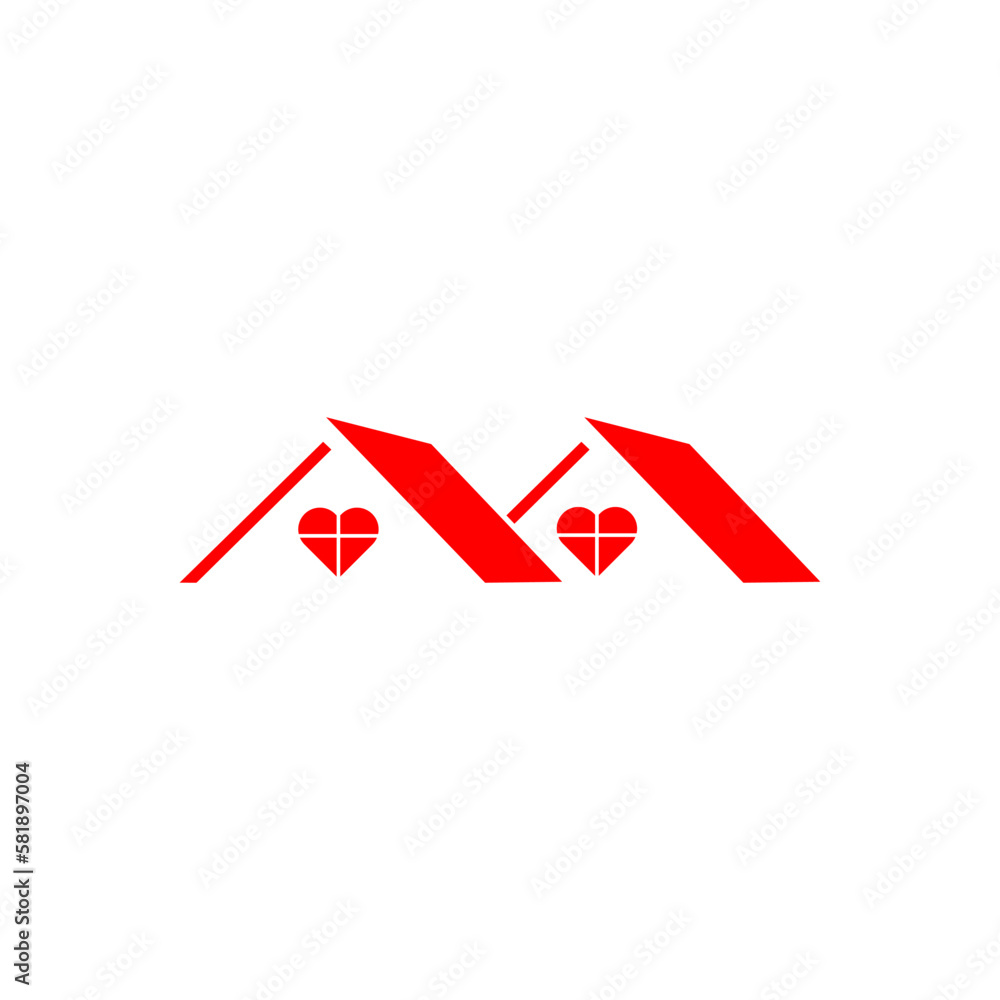 Home silhouette with window heart shapes icon isolated on white background Home silhouette with window heart shapes icon isolated on white background