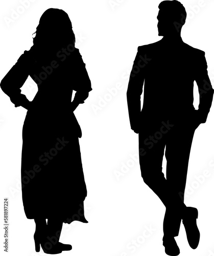 Silhouette: Mann und Frau - Kommunikation, Gespräch - Business Meeting - Ehepaar redet 