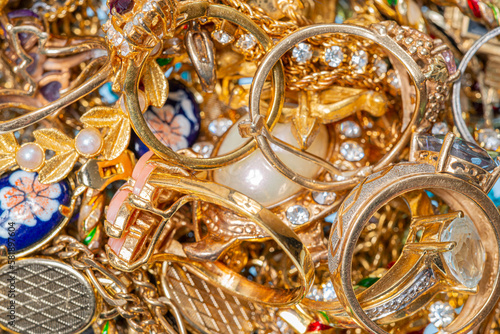 Close-up Of A Large Pile of Golden Jewelry Items