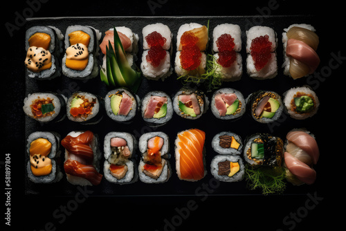 Delicious sushis sets on dark background