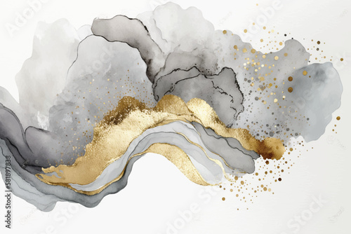 Abstract watercolor background with gold glitter