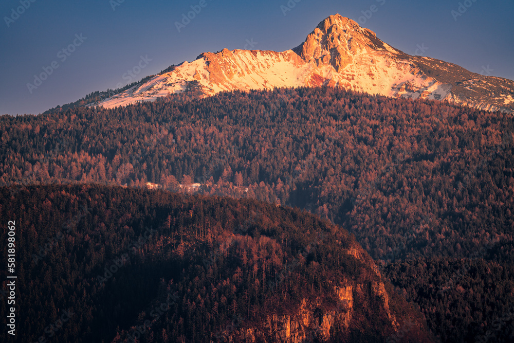 Naklejka premium View from Eppan on the Italian Alps at sunset