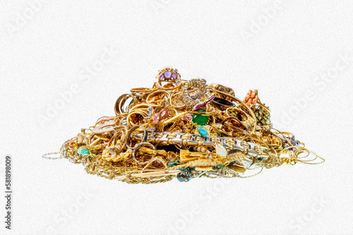 Colorful Pile of Jewelry Isolated on White Oil Paint Effect