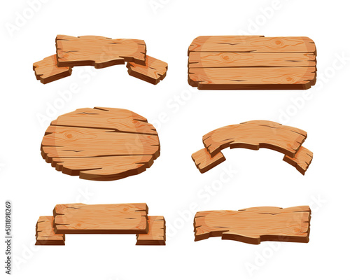Fototapeta Naklejka Na Ścianę i Meble -  Wooden Empty Signboard Plank of Brown Timber Material Vector Set