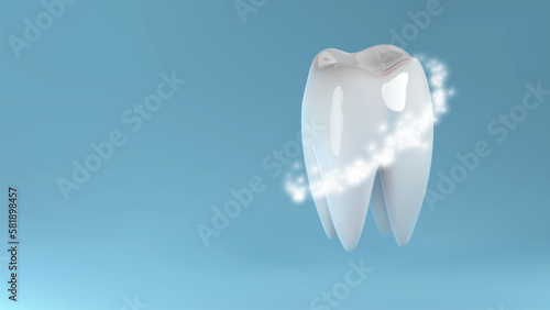 Healthy strong tooth, safe whitening and plaque antibacterial protection vector illustration. Shiny polshed white enamel and dental hygiene sign.