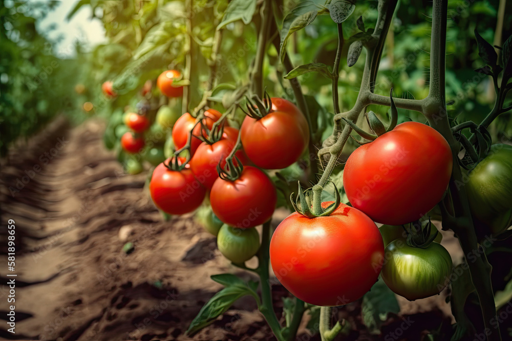 Delicious ripe tomatoes in a france garden landscape