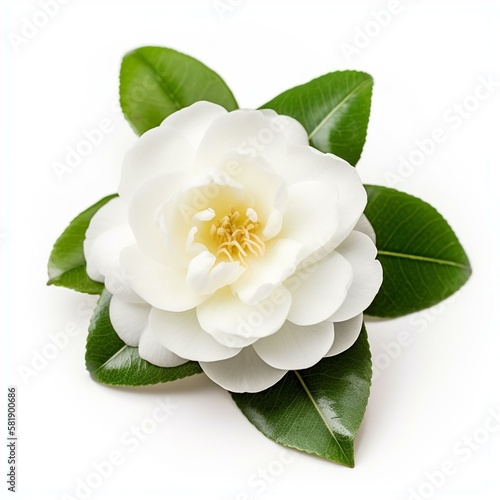 Foto A white camellia on white background Generative AI