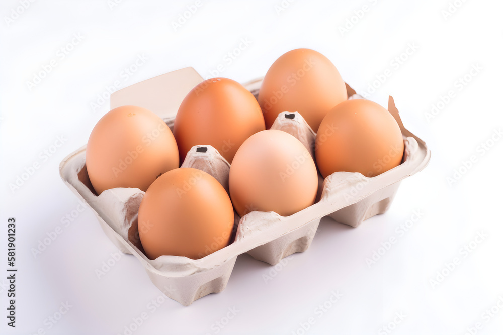 Carton of raw six eggs. organik. Generative Ai Carton of raw six eggs. organik. Generative Ai