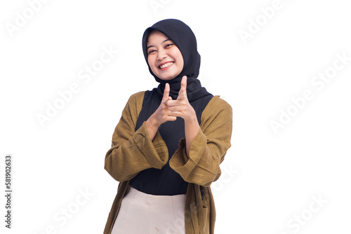 Happy Young Hijab Woman Pointing Isolated