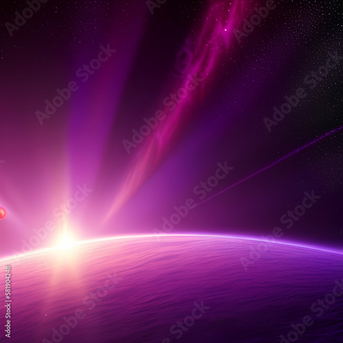Sunrise through the atmosphere of a planet taken by the color purple