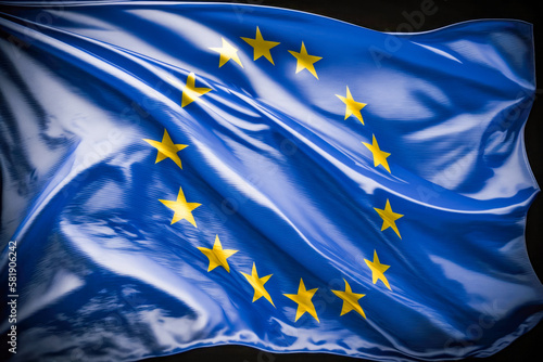 Waving european union flag. Politics and economy concept. AI generative