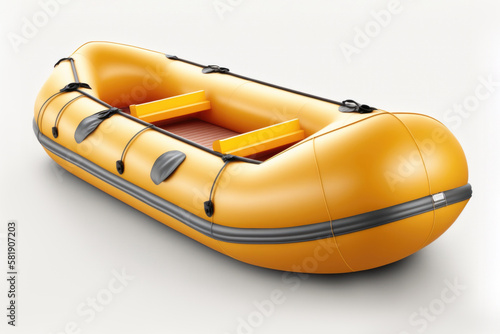 Yellow rubber life boat isolated on white background. Rescue and recreational sea transport. AI generative