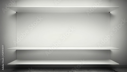Empty white shelf, with multiple levels. Mockup