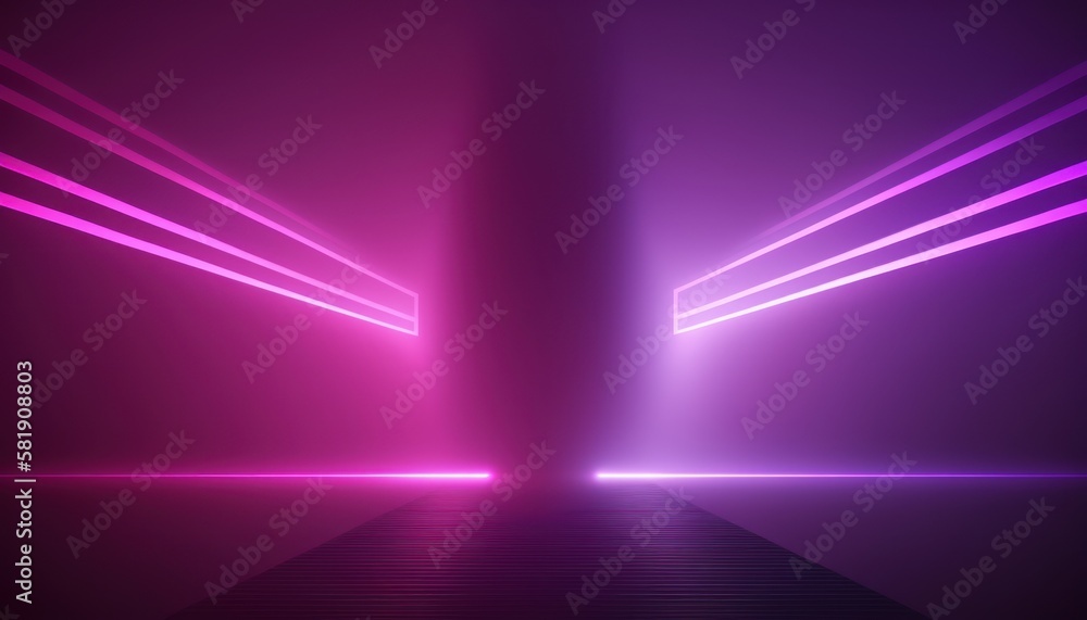 Abstract pink-purple background with  neon lines and fog, synthwave