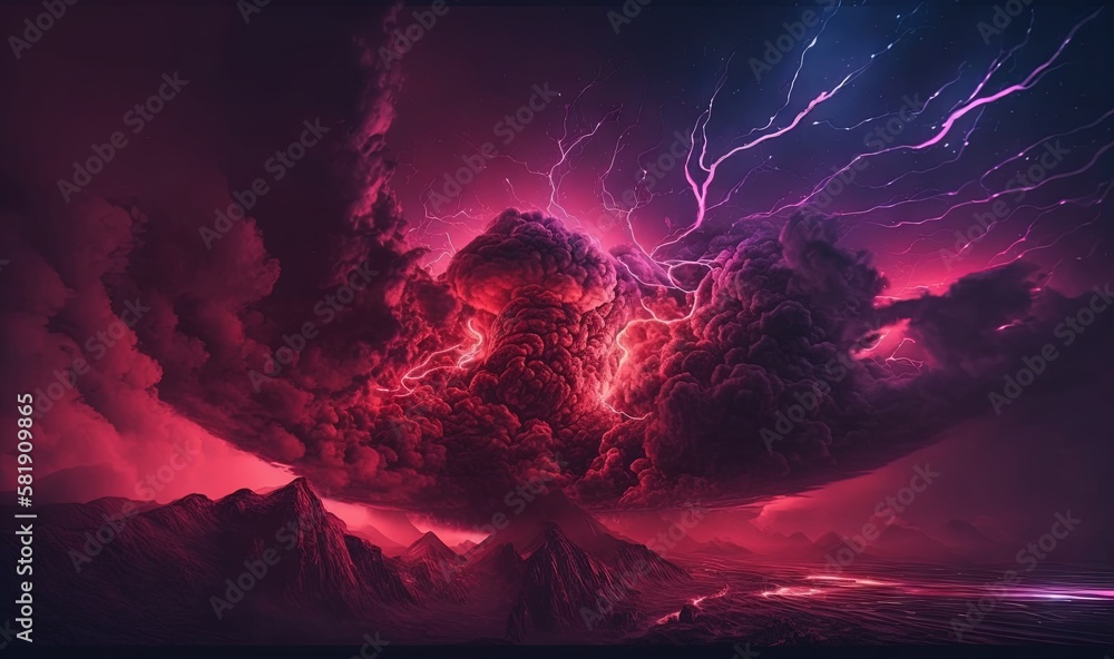 a large cloud with lightning coming out of it's center of the sky over ...