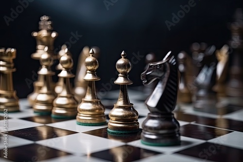 Chess board game concept for leadership and teamwork to strategy  business success concept  business competition planing teamwork strategic concept - Generative AI