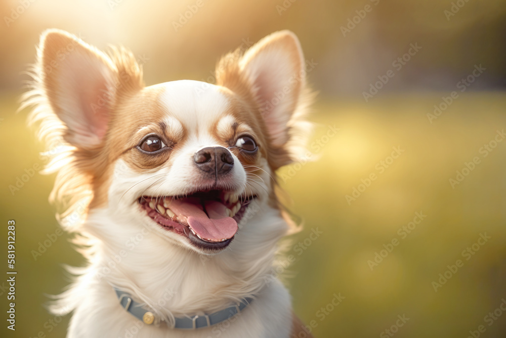 Chihuahua are a small breed of dog known for their energetic and playful nature, smiling portrait in park. AI generative Chihuahua are a small breed of dog known for their energetic and playful nature, smiling portrait in park. AI generative