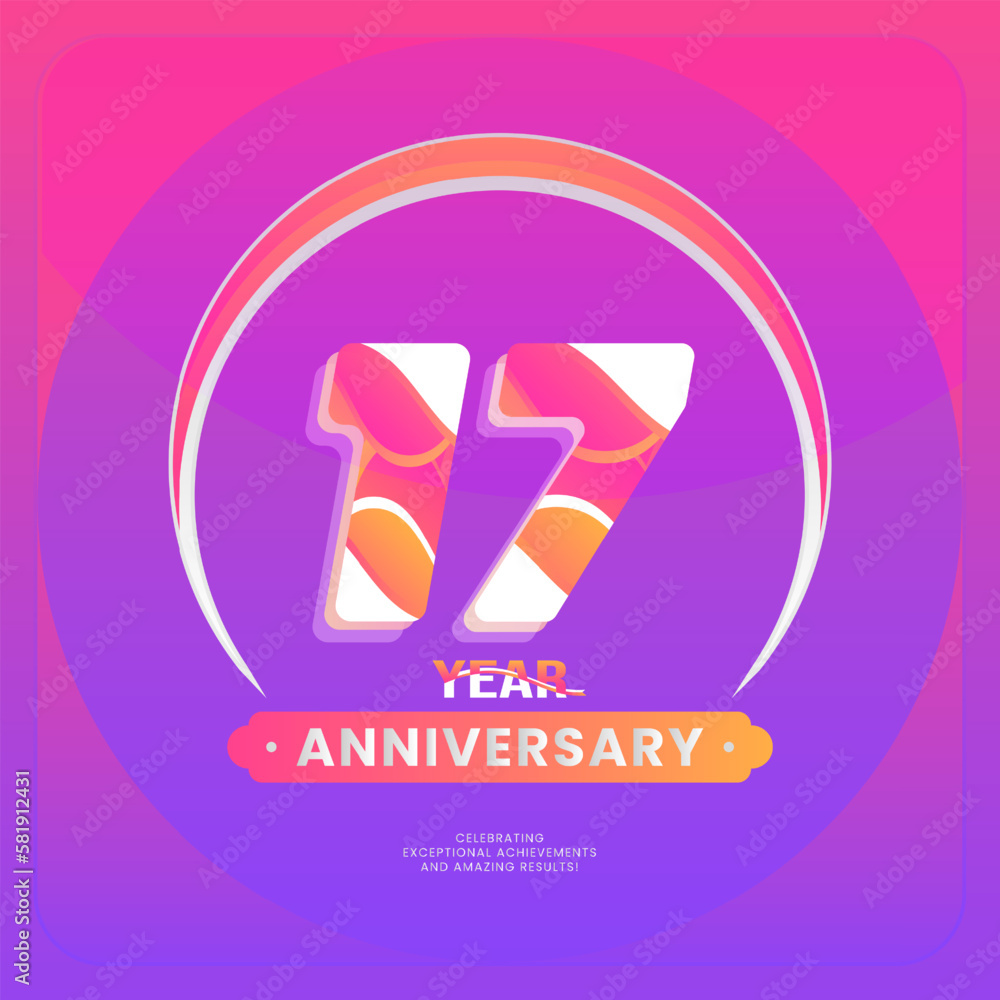Fototapeta premium Number 17 vector logos for Anniversary Celebration Isolated on Violet background, Vector Design for Celebration, Invitation Card, and Greeting Card.