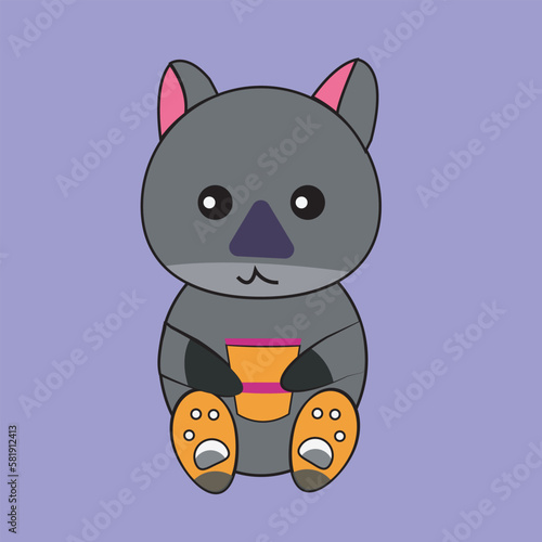 Vector cute cat drinking boba milk tea animal cartoon concept isolated