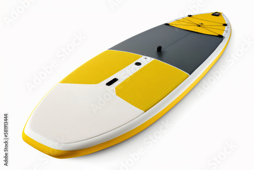 modern stand-up paddleboard (SUP) is showcased against a clean white background, its colorful design and smooth lines making it a must-have for water sports enthusiasts. AI generative photo