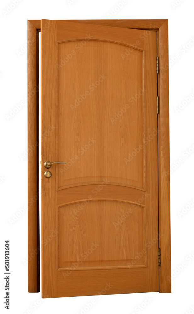 Wooden door on white background