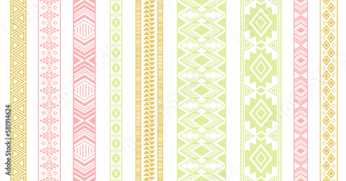 Embroidery ribbon vector patterns, lace seamless border, fashion edge stripes.
