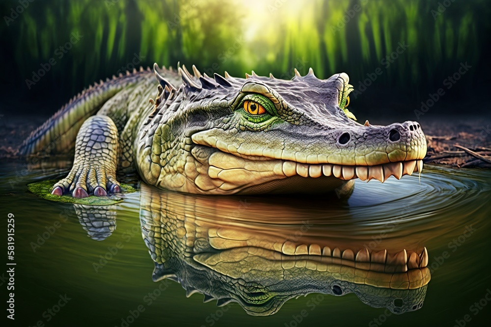 Fototapeta premium illustration, crocodile in water, ai generative
