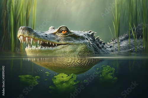 illustration  crocodile in water  ai generative