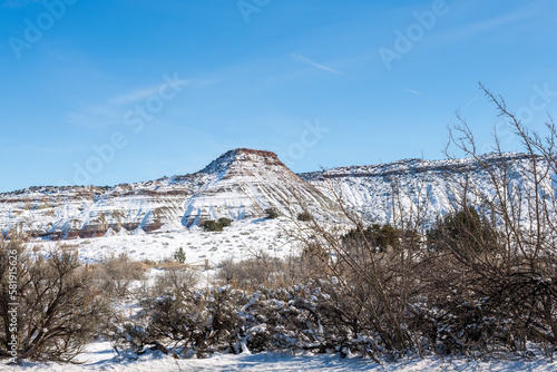 Snow on cliffs at the base of the Colorado National Monument