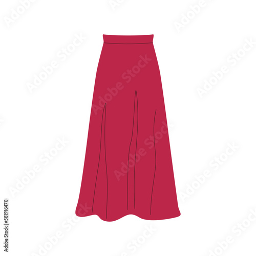 Stylish woman maxi skirt. Fashion elegant garment, basic clothing apparel, cartoon outfit wardrobe. Vector illustration