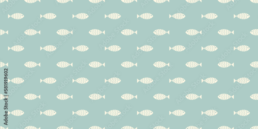 Nautical seamless pattern with swimming cartoon fish. Vector illustration