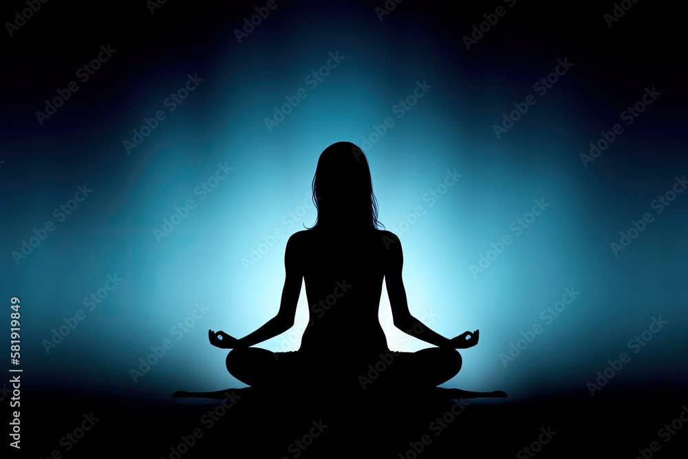 Silhouette of meditating young woman. Mindfulness. Meditation. Generative AI