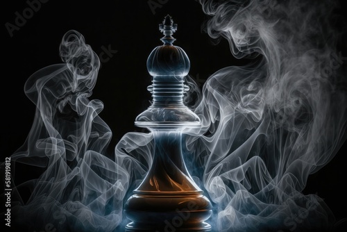 Chess competition concept on black smoke background. Generative AI