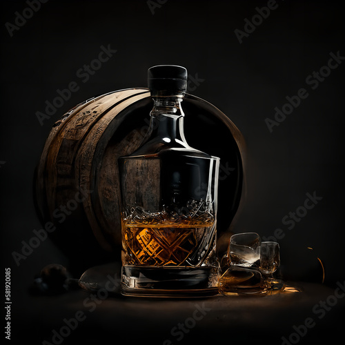Whisky on black background. Generative AI