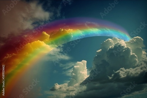 rainbow in the blue sky, beautiful day, generative AI, Phenomenon, Rainbow bridge, Pot of gold, Weather © Eduardo Corcino