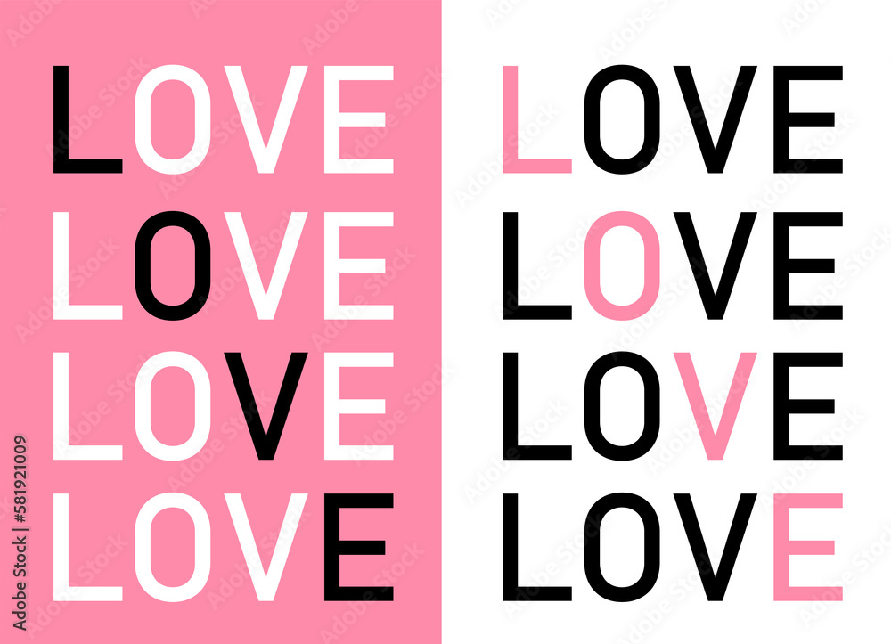 backgrounds of the word love of various colors