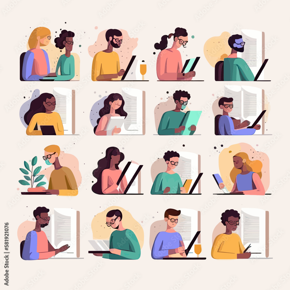 People learning vector illustration set People learning vector illustration set
