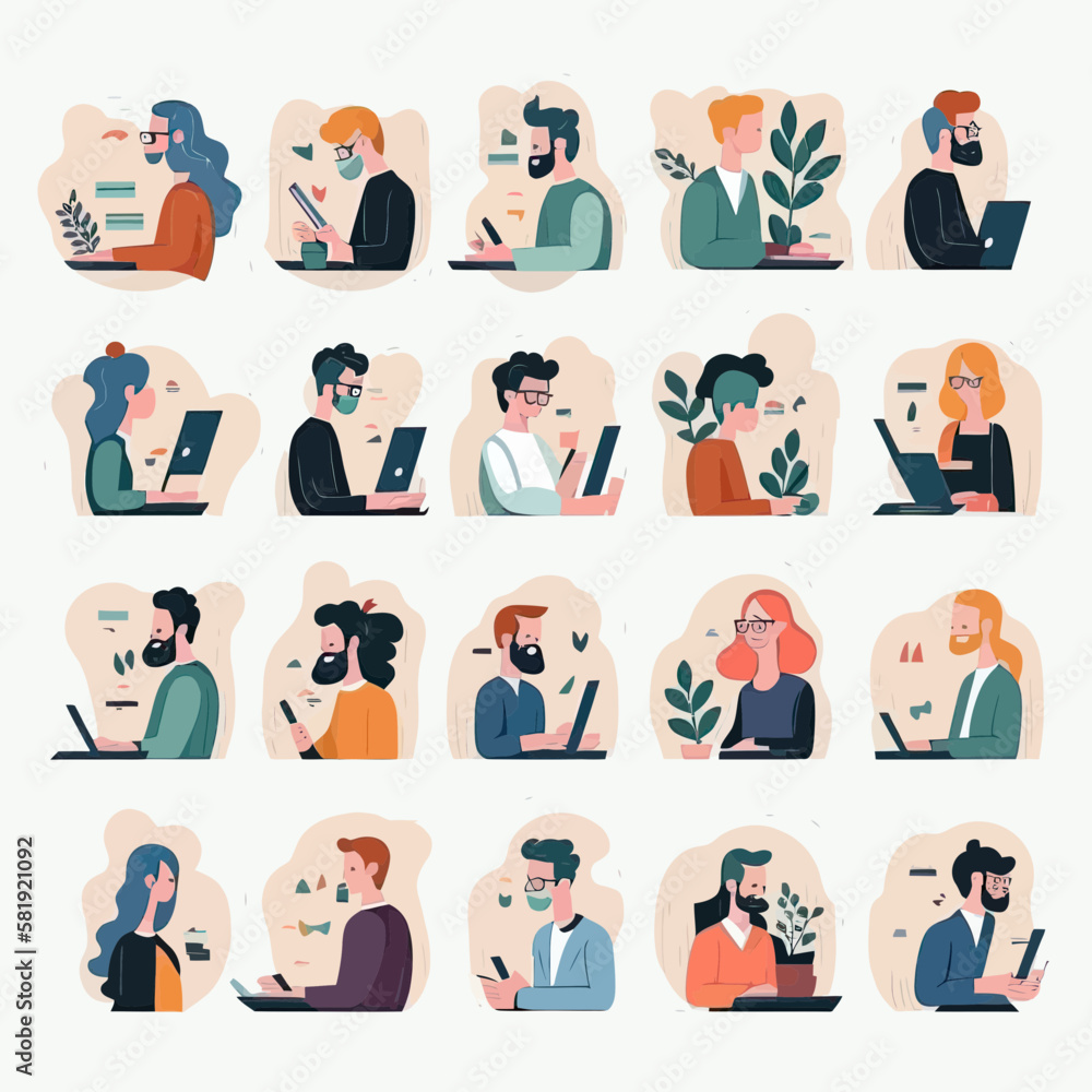 People learning vector illustration set People learning vector illustration set