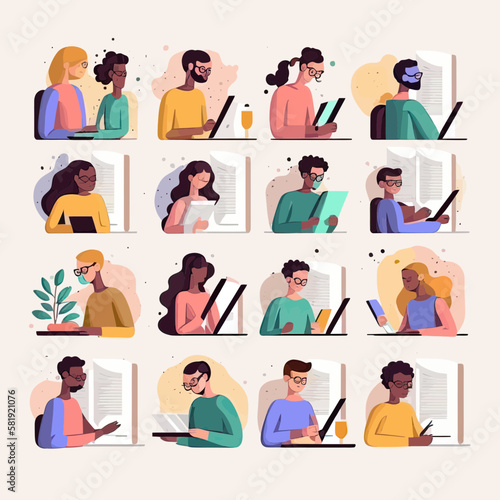 People learning vector illustration set