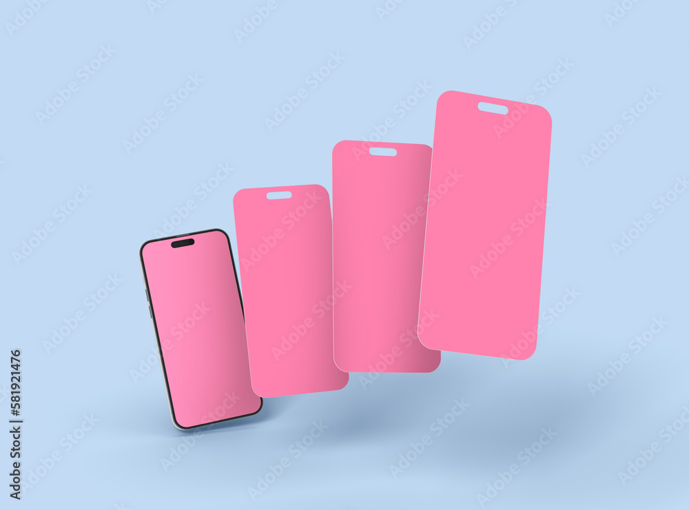 Phone 14 pro mockup and some separated screens floating. ui ux app concept. 3d render Phone 14 pro mockup and some separated screens floating. ui ux app concept. 3d render